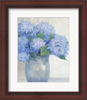 Framed 'Blue Hydrangeas in Vase I' border=