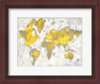 Framed World Map Yellow Gray
