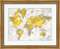 Framed World Map Yellow Gray