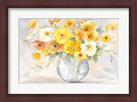 Framed Bright Poppies Vase yellow gray