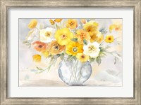Framed Bright Poppies Vase yellow gray