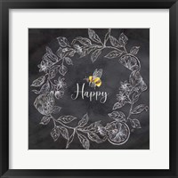 Framed 'Bee Sentiment Wreath Black I-Happy' border=
