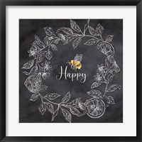 Framed Bee Sentiment Wreath Black I-Happy