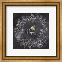 Framed 'Bee Sentiment Wreath Black I-Happy' border=
