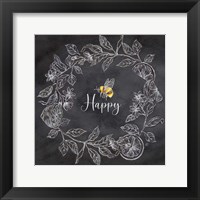 Bee Sentiment Wreath Black I-Happy Framed Print
