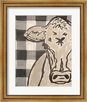 Framed Farm Sketch Cow buffalo plaid