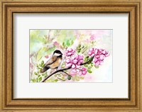 Framed Spring Chickadee and Apple Blossoms