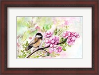 Framed Spring Chickadee and Apple Blossoms