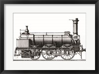 Framed Locomotive Train Engraving Vintage