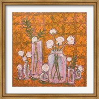 Framed Flowers in Vases on Orange