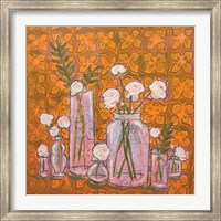 Framed Flowers in Vases on Orange