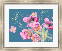 Framed Watercolor Poppies on Blue