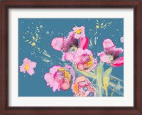 Framed Watercolor Poppies on Blue