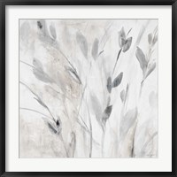 Framed Gray Misty Leaves Square I