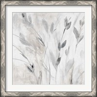 Framed 'Gray Misty Leaves Square I' border=
