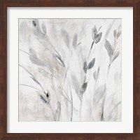 Framed Gray Misty Leaves Square I