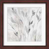 Framed Gray Misty Leaves Square I