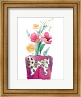 Framed Watercolor Poppies in Pot with Bow
