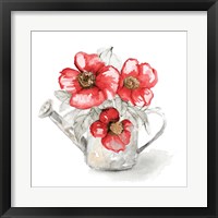 Framed 'Red Florals In Watering Can I' border=