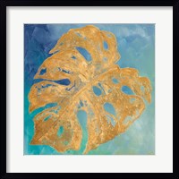 Framed 'Teal Gold Leaf Palm II' border=