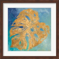 Framed Teal Gold Leaf Palm II