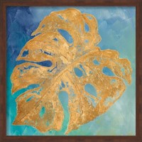 Framed Teal Gold Leaf Palm II