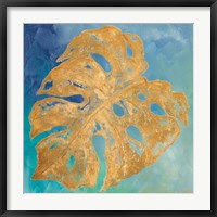 Framed Teal Gold Leaf Palm II