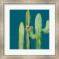 Framed Natural Desert Cactus On Blue II