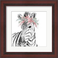 Framed Water Zebra with Floral Crown Square