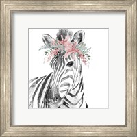 Framed 'Water Zebra with Floral Crown Square' border=