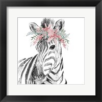 Framed Water Zebra with Floral Crown Square