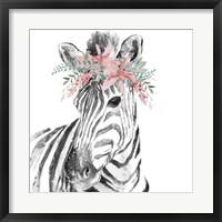 Framed Water Zebra with Floral Crown Square