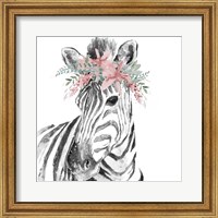 Framed Water Zebra with Floral Crown Square