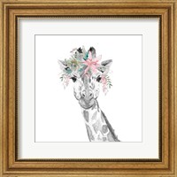 Framed Water Giraffe with Floral Crown Square