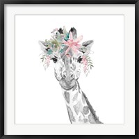 Framed Water Giraffe with Floral Crown Square