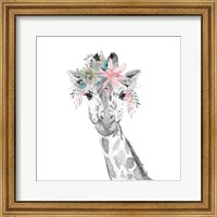 Framed Water Giraffe with Floral Crown Square