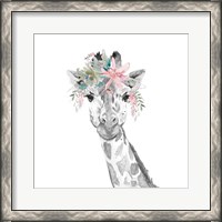 Framed 'Water Giraffe with Floral Crown Square' border=