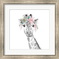 Framed Water Giraffe with Floral Crown Square