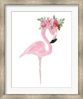 Framed Pink Floral Crown Flamingo