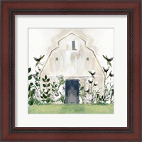 Framed White Floral Barn