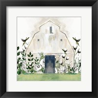 Framed White Floral Barn