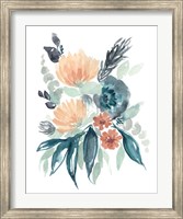 Framed Teal & Peach Bouquet I