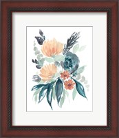 Framed Teal & Peach Bouquet I