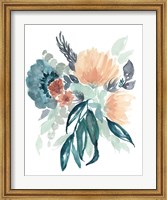 Framed Teal & Peach Bouquet II