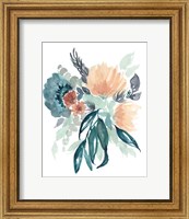 Framed Teal & Peach Bouquet II