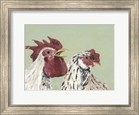 Framed Four Roosters White Chickens