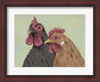 Framed Four Roosters Brown Chickens