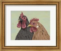 Framed Four Roosters Brown Chickens