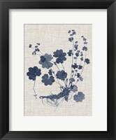 Framed Navy & Linen Leaves I