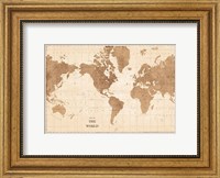 Framed World Map Sepia No Words